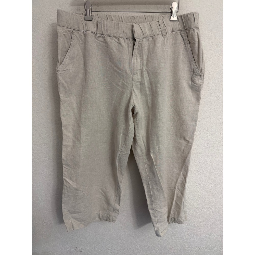 Liz Claiborne XL Oatmeal Linen Blend Cropped Capri Pants Elastic Waist Career